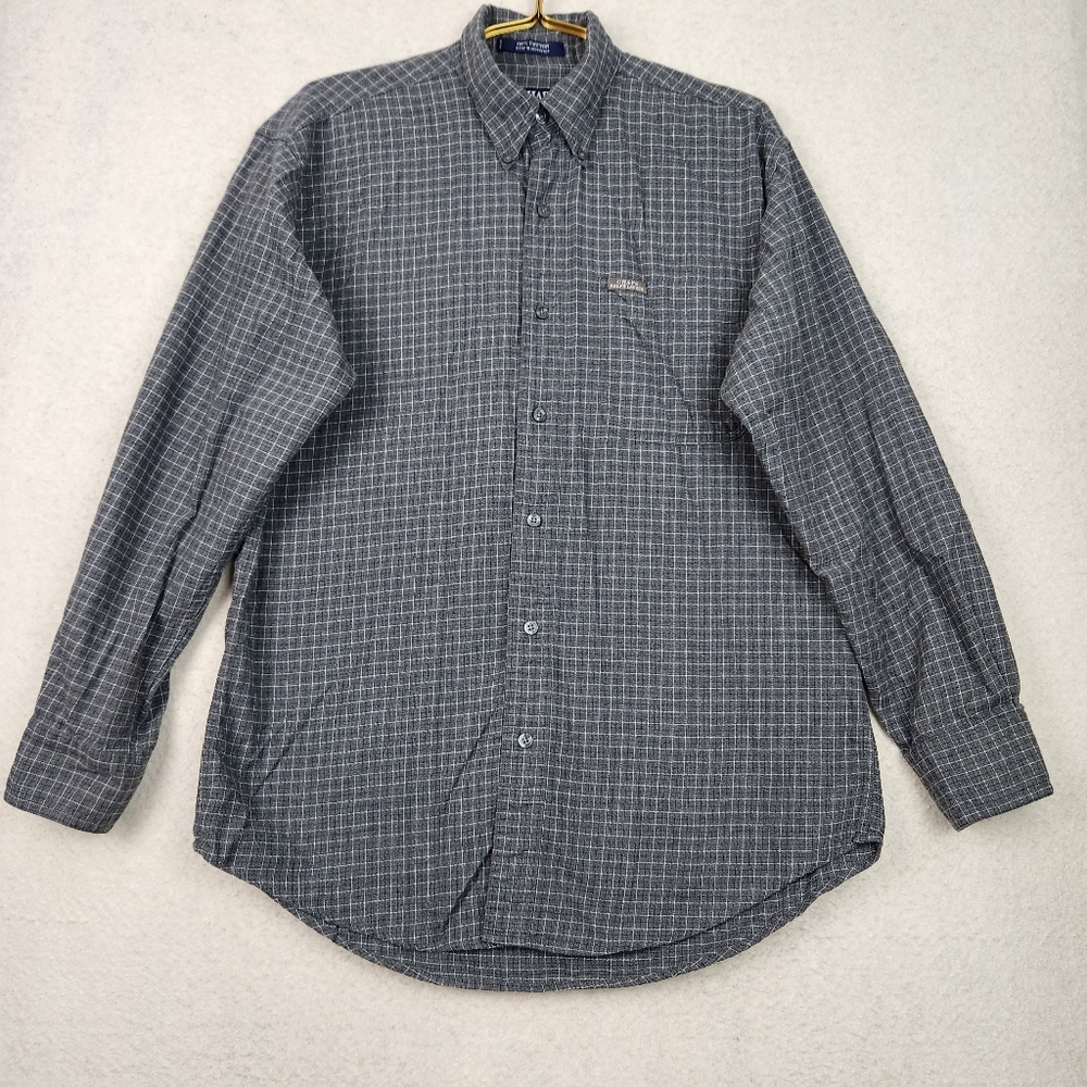 VTG Y2K Chaps Ralph Lauren Gray/White Check Soft Button Up Long Sleeve Shirt